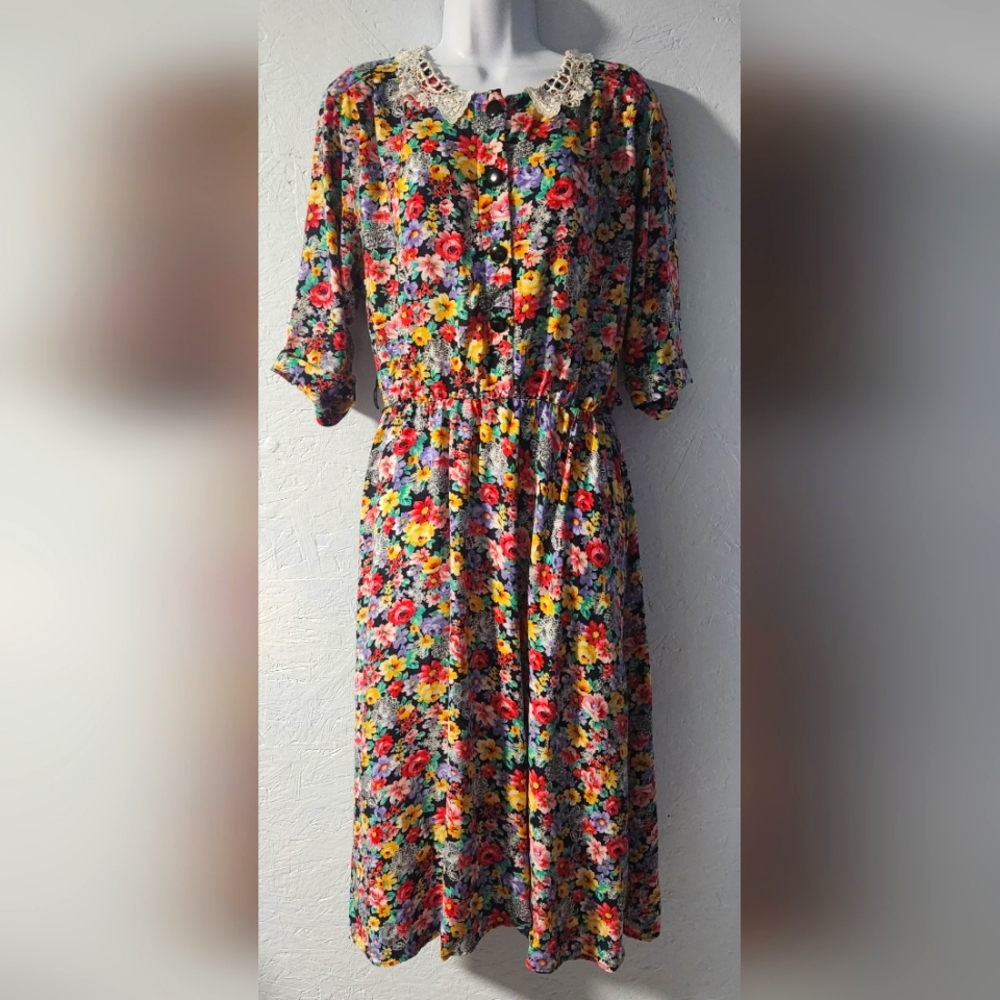 Vintage 1980s D.S. Ltd Floral Dress - Women's Size 12